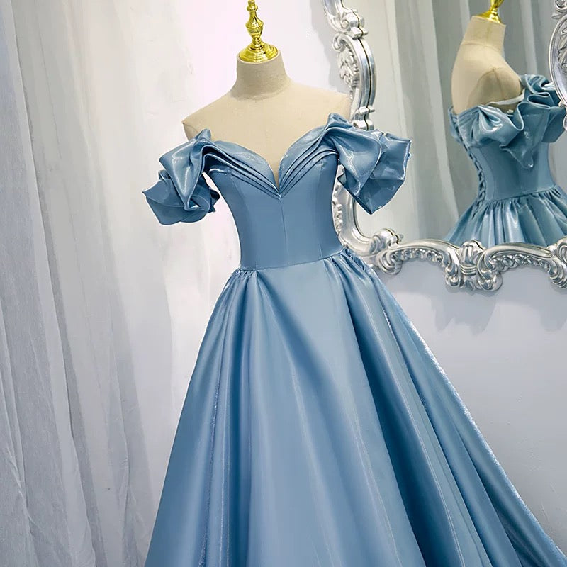 Modest Ball Gown Off The Shoulder Long Light Sky Blue Sweet 16 Dress Prom Dresses C1657