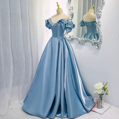 Modest Ball Gown Off The Shoulder Long Light Sky Blue Sweet 16 Dress Prom Dresses C1657