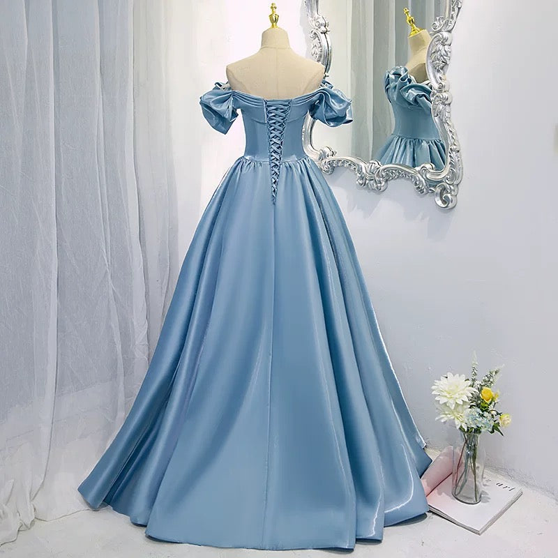 Modest Ball Gown Off The Shoulder Long Light Sky Blue Sweet 16 Dress Prom Dresses C1657