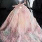 Cute Ball Gown Strapless Neckline Tulle Pink Flowers Wedding Dress C165