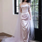 Elegant Sheath Off The Shoulder Lilac Silk Satin Long Prom Dresses C1661