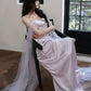 Elegant Sheath Off The Shoulder Lilac Silk Satin Long Prom Dresses C1661