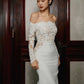 Unique Mermaid Off The Shoulder Lace Long Sleeves White Wedding Dresses C1668