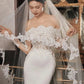 Unique Mermaid Off The Shoulder Lace Long Sleeves White Wedding Dresses C1668