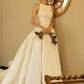 Unique Ball Gown Scoop Satin Backless Long White Wedding Dresses C1674