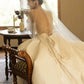 Unique Ball Gown Scoop Satin Backless Long White Wedding Dresses C1674