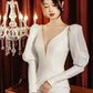 Sexy Mermaid V Neckline Satin Long Sleeves White Wedding Dresses With Buttons C1678