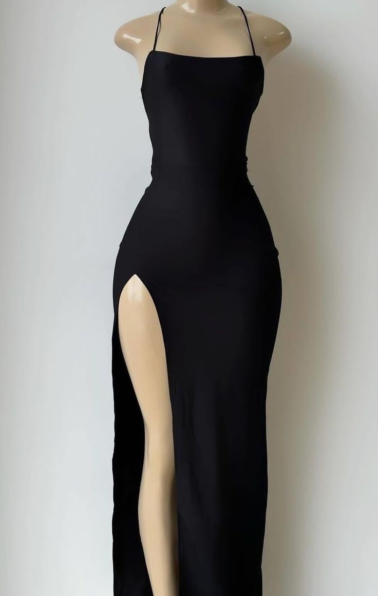 Modest Sheath Halter Black Long Prom Dress Evening Dresses With Split C1694