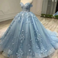 Modest Ball Gown Off The Shoulder Sweetheart Tulle Long Light Sky Blue Sweet 16 Dresses C1700