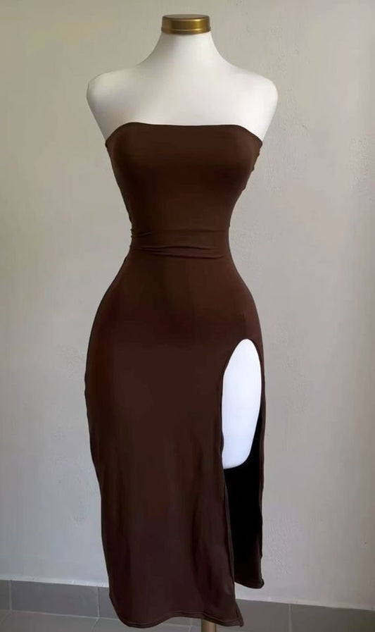 Chic Sheath Strapless Brown Homecoming Dresses Party Dress C1701