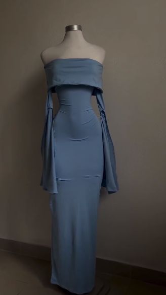 Modest Sheath Strapless Blue Long Sleeves Prom Dress Evening Dresses C1710