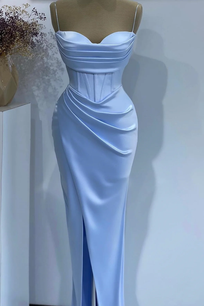 Sexy Mermaid Baby Blue Sweetheart Prom Dress With Spaghetti-Straps C1711