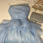 Robe de soirée longue bleu ciel à bretelles spaghetti modeste et ligne A C1716