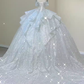 Luxury Ball Gown Off The Shoulder Short Sleeves Sequin Wedding Dress C171