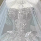 Luxury Ball Gown Off The Shoulder Short Sleeves Sequin Wedding Dress C171