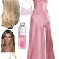 Sexy A-Line Spaghetti Straps Slit Pink Long Prom Dresses C1723