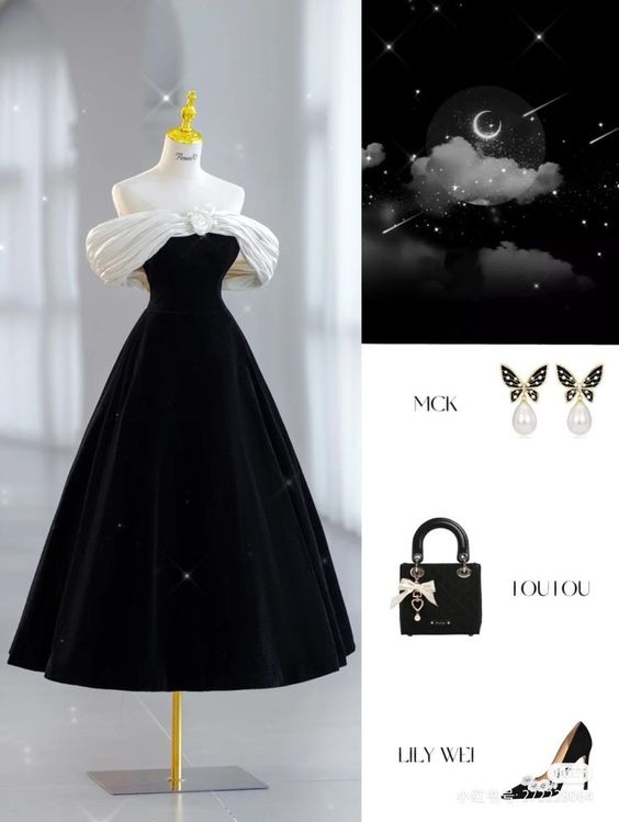 Simple Ball Gown Off The Shoulder Black Velvet Homecoming Dresses C1726