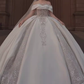 Luxury Ball Gown Off The Shoulder Short Sleeves Satin Wedding Dress C172