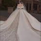 Luxury Ball Gown Off The Shoulder Short Sleeves Satin Wedding Dress C172