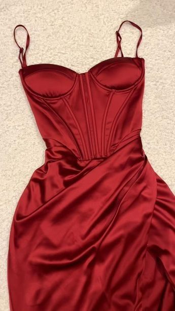 Modest Sheath Spaghetti Straps Red Long Prom Dress Slit Evening Dresses C1732