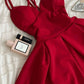 Simple A line Spagehtti Straps Red Knee Length Chiffon Homecoming Dresses Party Dress C1743