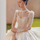 Luxury Ball Gown Long Sleeves White Lace Wedding Dress C174