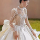 Luxury Ball Gown Long Sleeves White Lace Wedding Dress C174