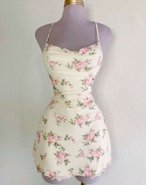 Cute Sheath Spaghetti Straps Floral Short Homecoming Dresses C1751