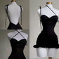 Cute Sheath Spaghetti Straps Black Short Homecoming Dresses Little Black Dress C1752