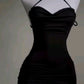 Cute Sheath Spaghetti Straps Black Short Homecoming Dresses Little Black Dress C1752