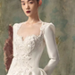 Luxury Ball Gown Long Sleeves White Lace Wedding Dress C175