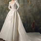 Luxury Ball Gown Long Sleeves White Lace Wedding Dress C175