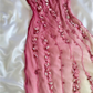 Modest Sheath One Shoulder Chiffon Ombre Pink Long Prom Dress Party Dress With Flowers Beads C1764