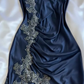 Robe de soirée sexy moulante à bretelles sirène longue en dentelle bleu marine C1769