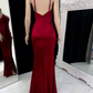 Sexy Mermaid Burgundy Slit Spaghetti Straps Prom Dresses C1776