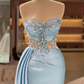 Sexy Mermaid Light Sky Blue Slit Sweetheart Long Prom Dresses C1777