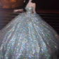 Luxury Ball Gown Strapless Sleeveless Silver Sequin Wedding Dress C177