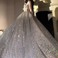 Luxury Ball Gown Strapless Sleeveless Silver Sequin Wedding Dress C177