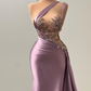 Gorgeous Light Purple One-Shoulder Mermaid Prom Dress with Beads and Split C1780