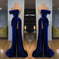 Beautiful Mermaid Royal Blue Velvet Prom Dress with Beadings C1784