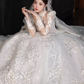 Luxury Ball Gown High Neckline Long Sleeves Lace White Wedding Dress C178