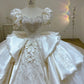 Dreamy Ball Gown Sweetheart Short Puffy Sleeves White Lace Wedding Dresses With Beads C1797