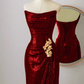 Simple Mermaid Strapless Red Sequin Long Prom Dresses C17