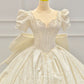 Dreamy Ball Gown Sweetheart Short Sleeves White Lace Wedding Dresses With Beads C1802