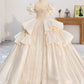 Dreamy Ball Gown Sweetheart Short Sleeves White Lace Wedding Dresses With Beads C1802