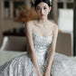 Dreamy Ball Gown Sweetheart Sequin Silver Long Wedding Dresses With Beads C1803