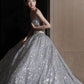 Dreamy Ball Gown Sweetheart Sequin Silver Long Wedding Dresses With Beads C1803