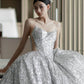 Dreamy Ball Gown Sweetheart Sequin Silver Long Wedding Dresses With Beads C1803