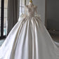 Chic Ball Gown Sweetheart White Long Sleeves Satin Wedding Dresses With Beads Bow C1809