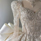 Chic Ball Gown Sweetheart White Long Sleeves Satin Wedding Dresses With Beads Bow C1809